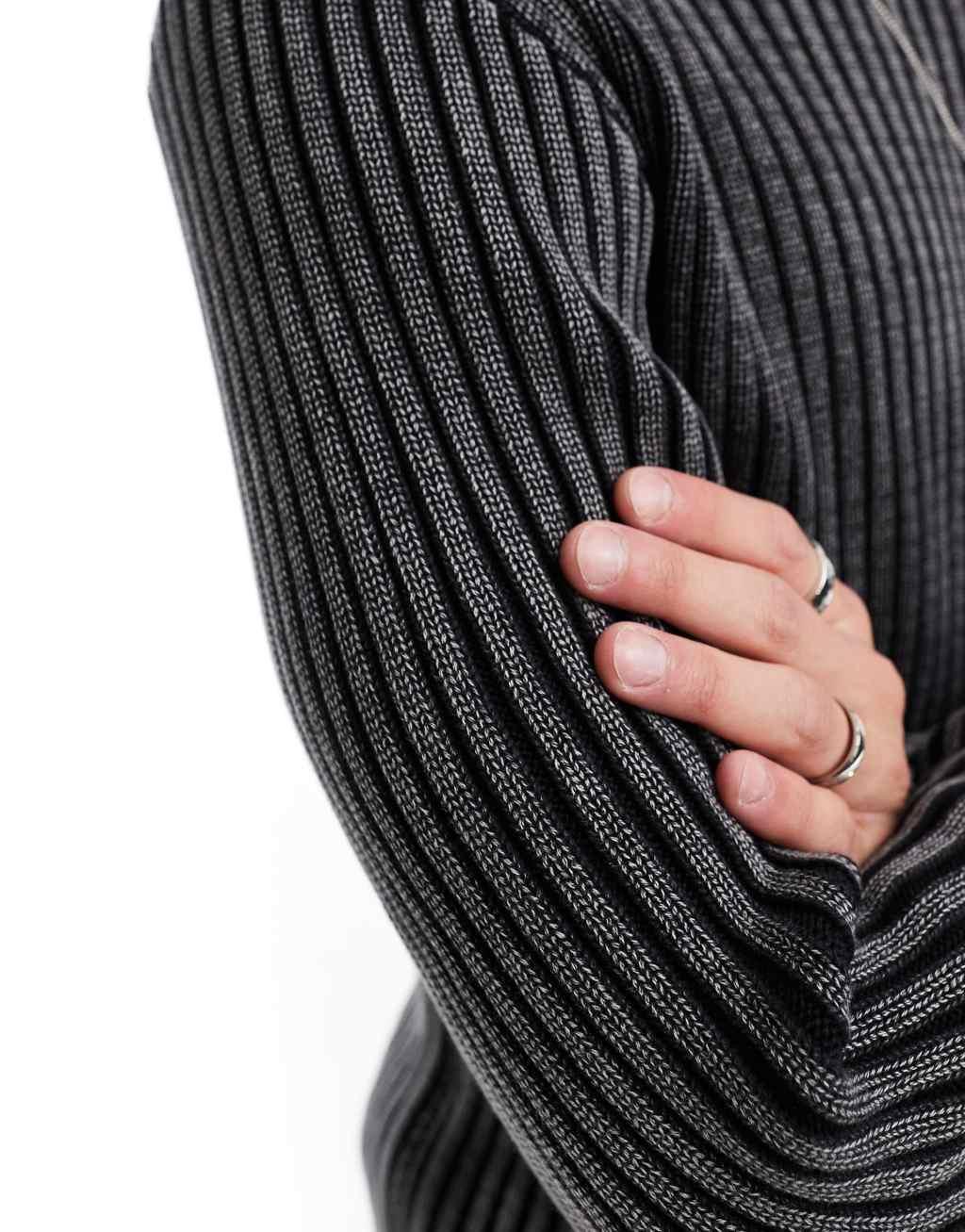 Weekday Morris slim v neck sweater in washed black Product Image