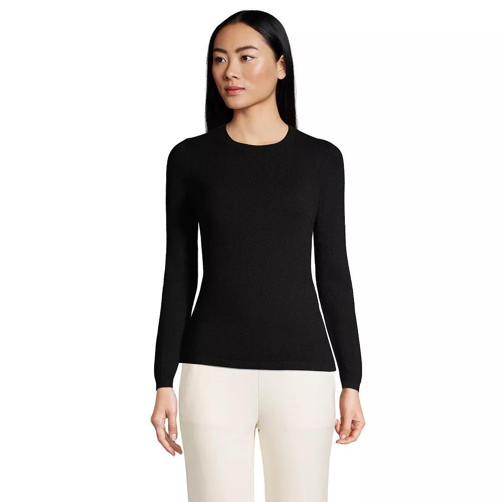 Women's Lands' End Crewneck Cashmere Sweater, Size: XL, Green Donegal Product Image