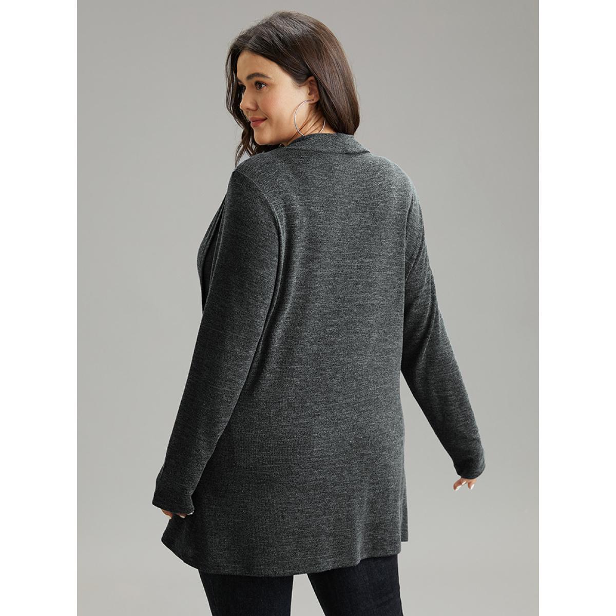 Plus Size Plain Heather Cowl Neck Button Detail Sweatshirt Women DarkGray Casual Overlapping Cowl Neck Everyday Sweatshirts BloomChic 12/L Product Image
