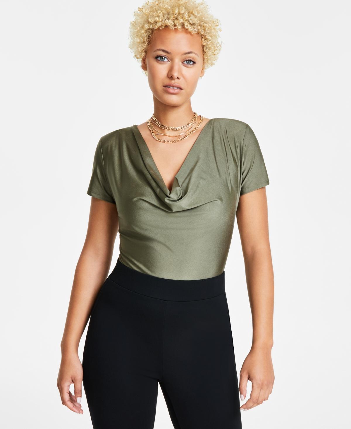 Bar Iii Womens Short-Sleeve Cowlneck Bodysuit, Created for Macys Product Image