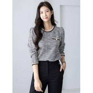 Contrast-Trim Tweed Blouse Product Image