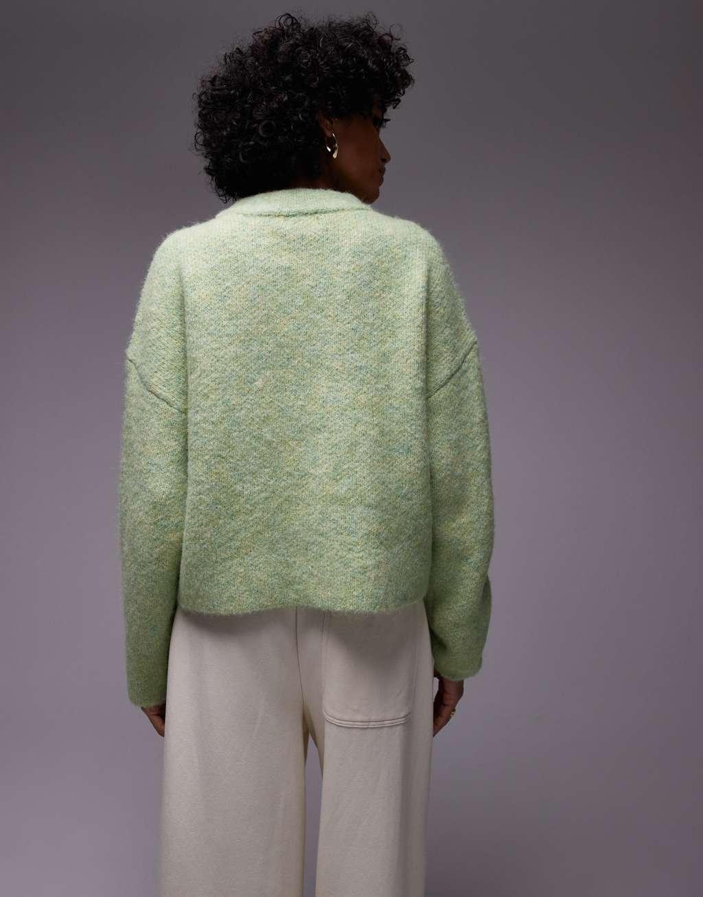 Topshop knit fluffy relaxed ultimate sweater in light green Product Image