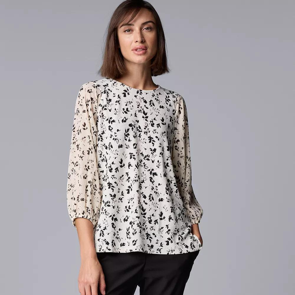 Womens Simply Vera Vera Wang Mixed Media 3/4 Sleeve Top Product Image