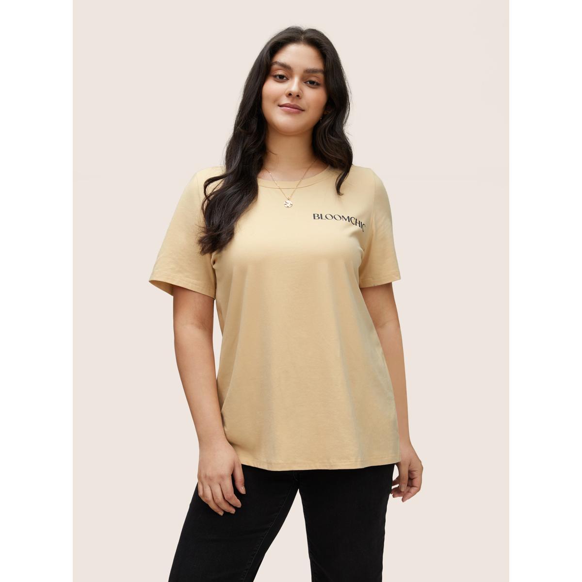 Plus Size BLOOMCHIC Basic Solid Crew Neck T-shirt Apricot Women Casual Non Positive slogan Everyday T-shirts BloomChic 26/4X Product Image