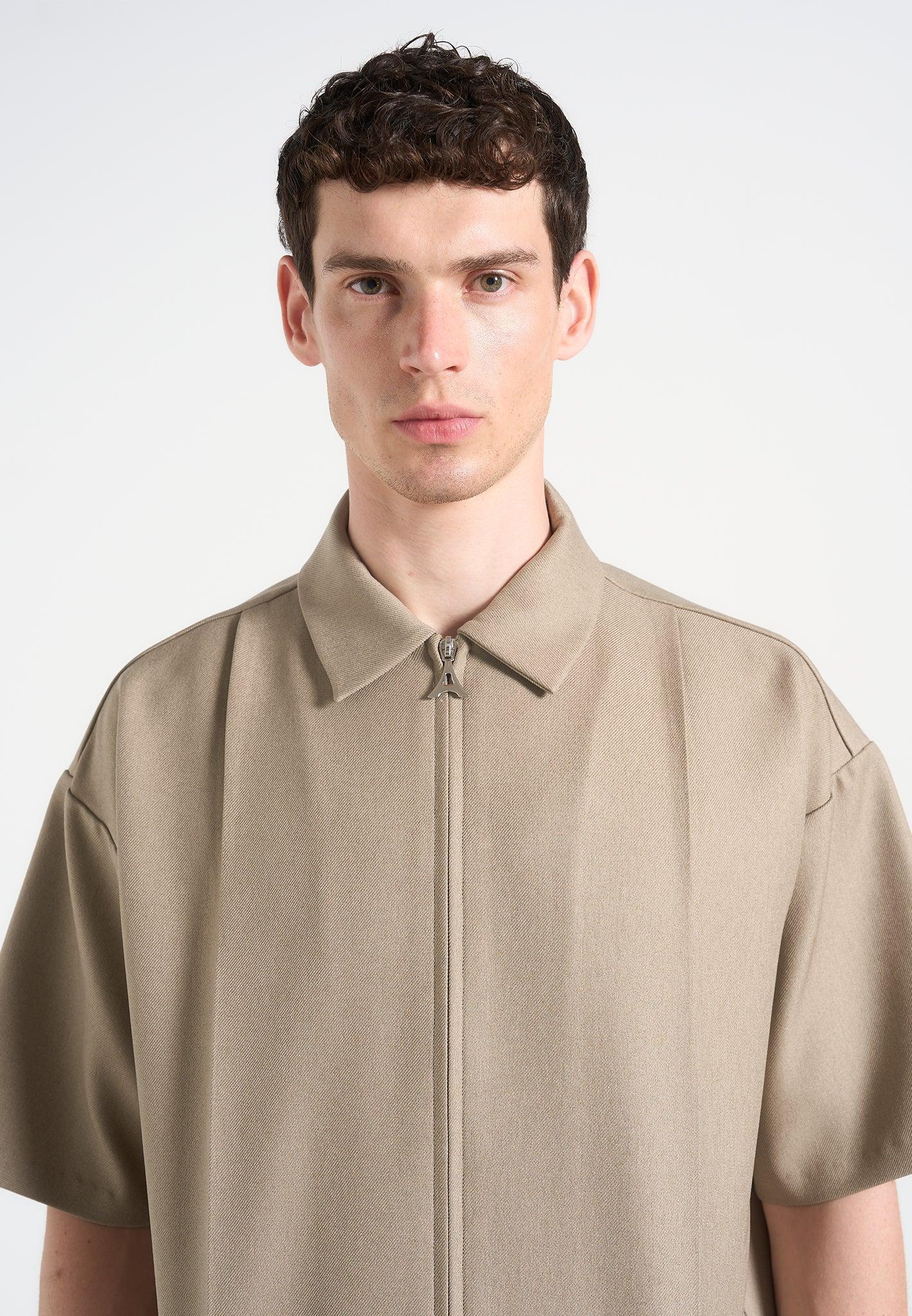 Boxy Shirt with Crease - Beige Male Product Image