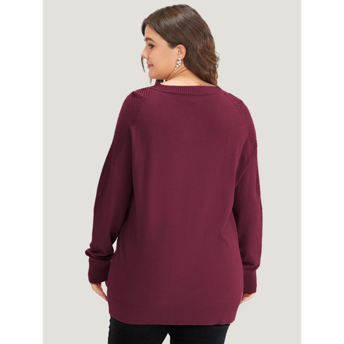 Plus Size Supersoft Essentials Solid Cut Out Patchwork Pullover Midnight Women Casual Loose Long Sleeve V-neck Dailywear Pullovers BloomChic 30/6X Product Image