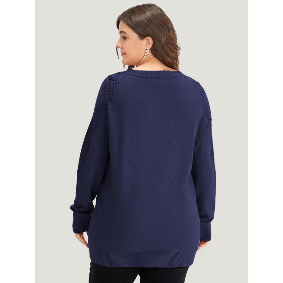 Plus Size Supersoft Essentials Solid Cut Out Patchwork Pullover Midnight Women Casual Loose Long Sleeve V-neck Dailywear Pullovers BloomChic 30/6X Product Image