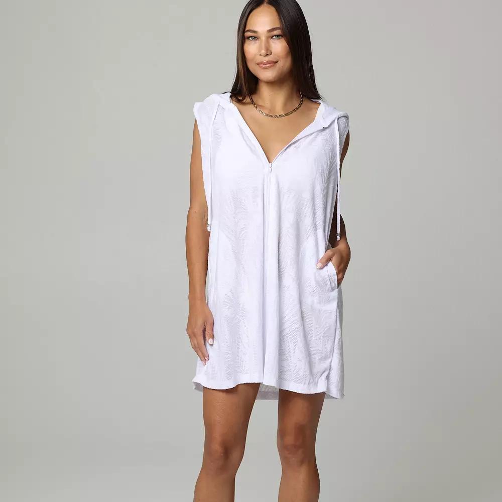 Womens J. Valdi Sleeveless Swim Cover-Up Zip-Up Hoodie Product Image