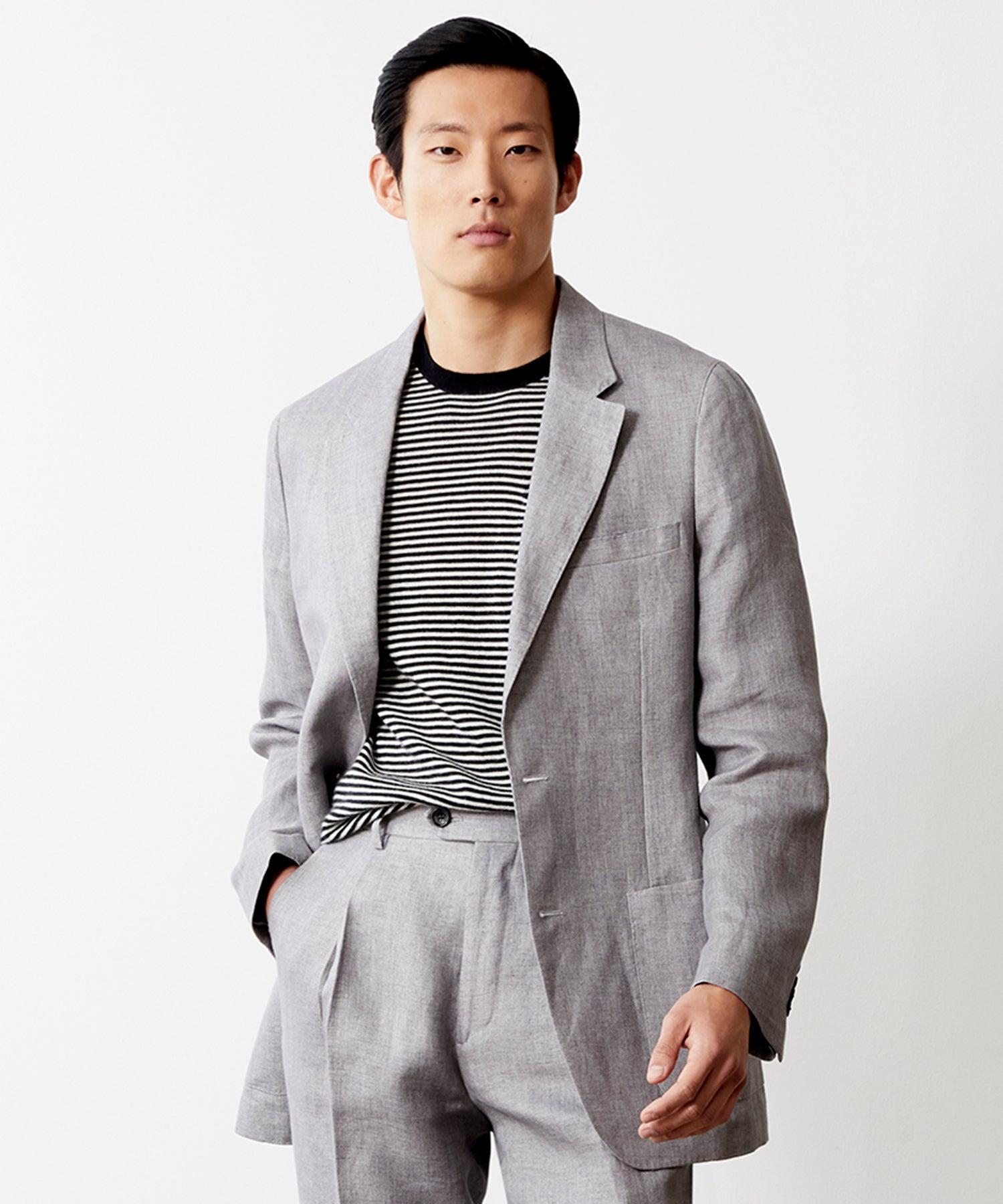Italian Linen Madison Jacket in Light Grey Herringbone Product Image