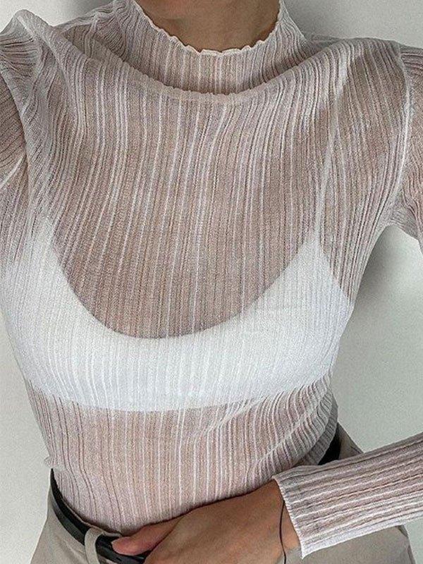 High Neck Semi Sheer Knit Top Product Image