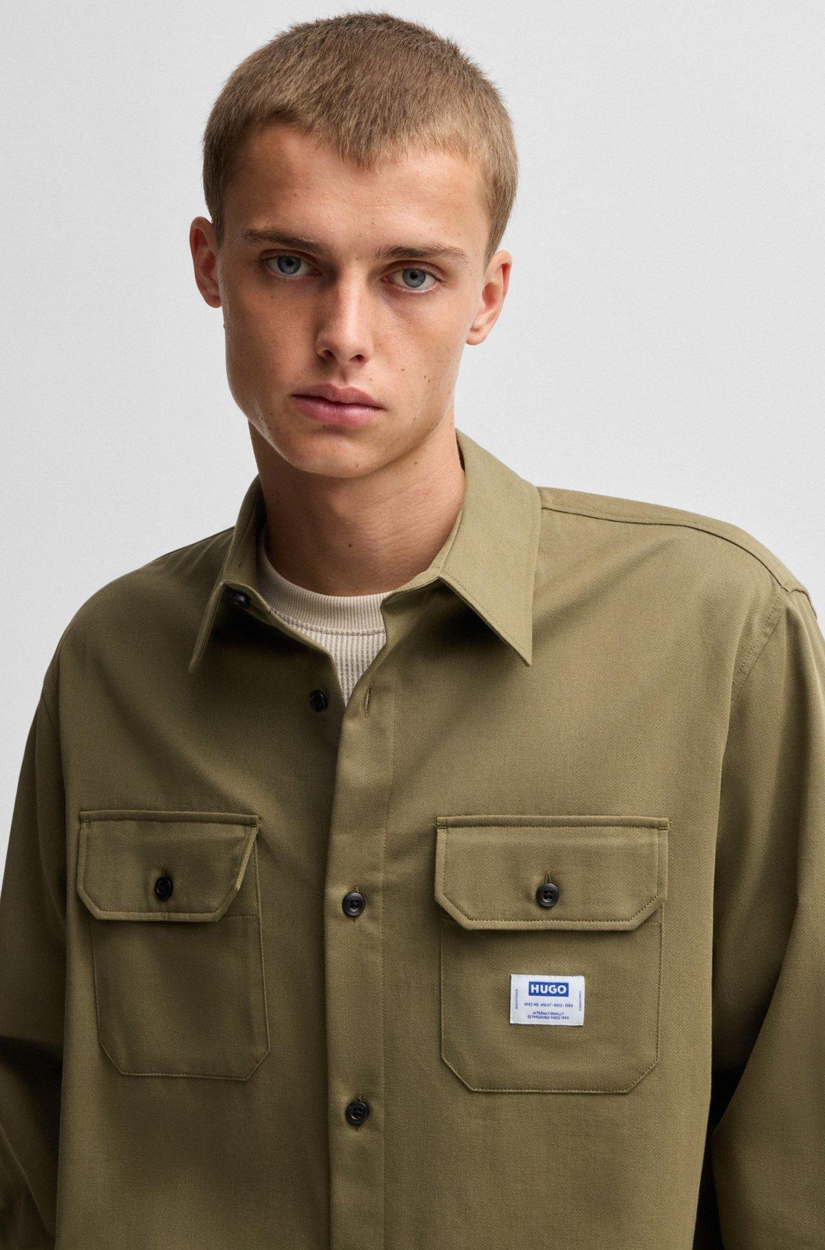 HUGO - Cotton-twill shirt with logo label - Light Green Product Image