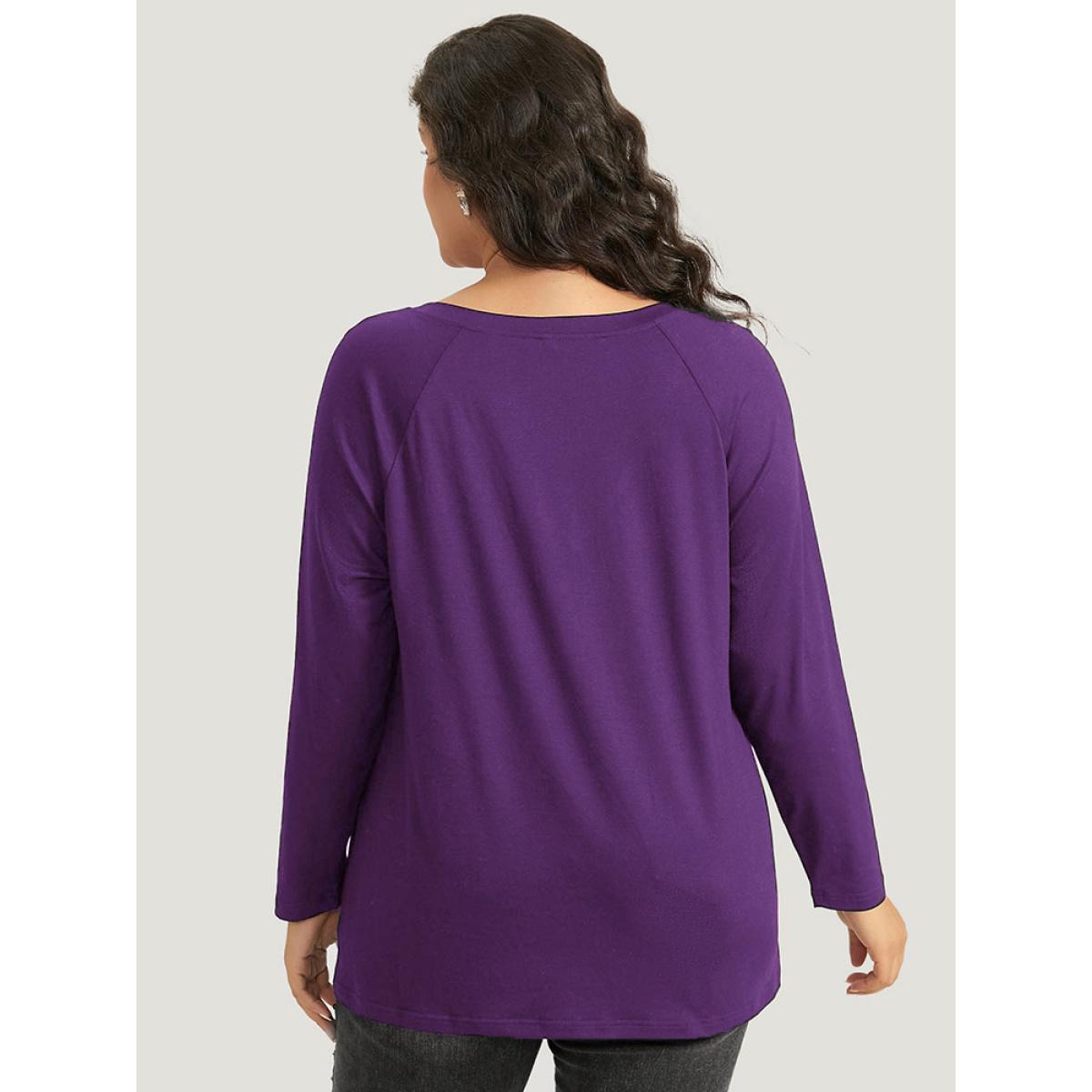 Plus Size Halloween Skull Print Long Sleeve T-shirt Purple Women Casual Printed Halloween Festival-Halloween T-shirts BloomChic 26/4X Product Image