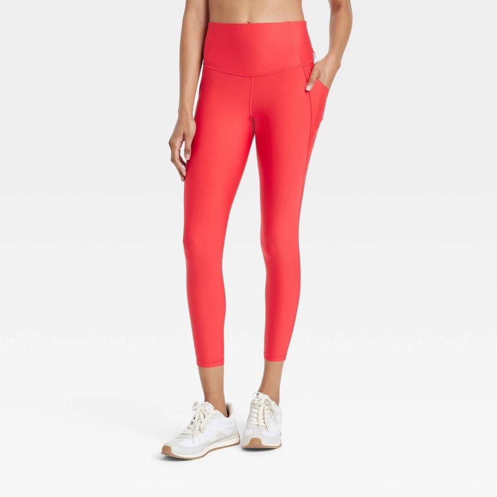 Womens Effortless Support High-Rise Pocketed 7/8 Leggings - All In Motion Red 1X: Moisture Wicking, Quick Drying, UPF 50+ Bottoms Product Image