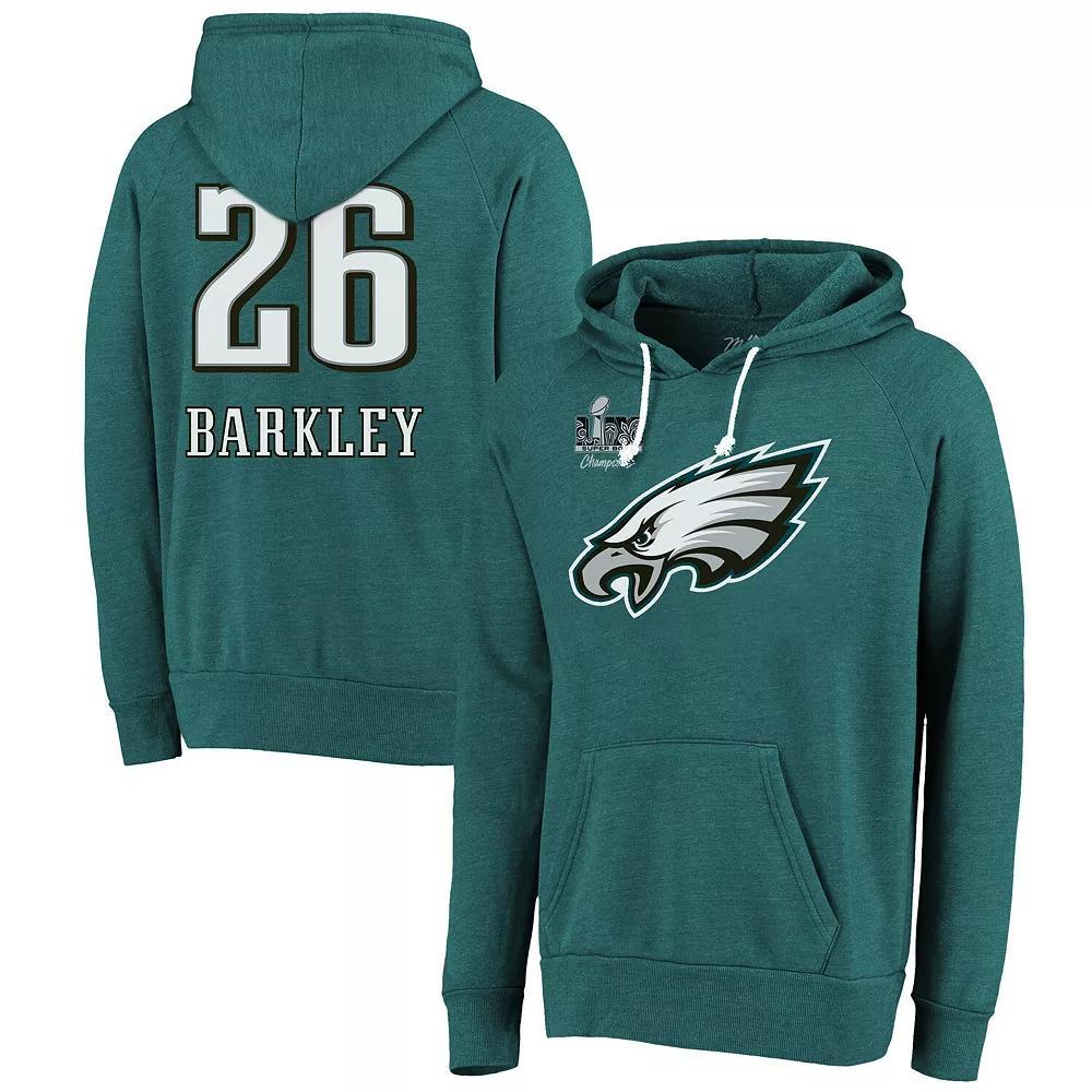 Men's Majestic Threads Saquon Barkley Midnight Green Philadelphia Eagles Super Bowl LIX Champions Name & Number Tri-Blend Pullover Hoodie, Size: Large Product Image