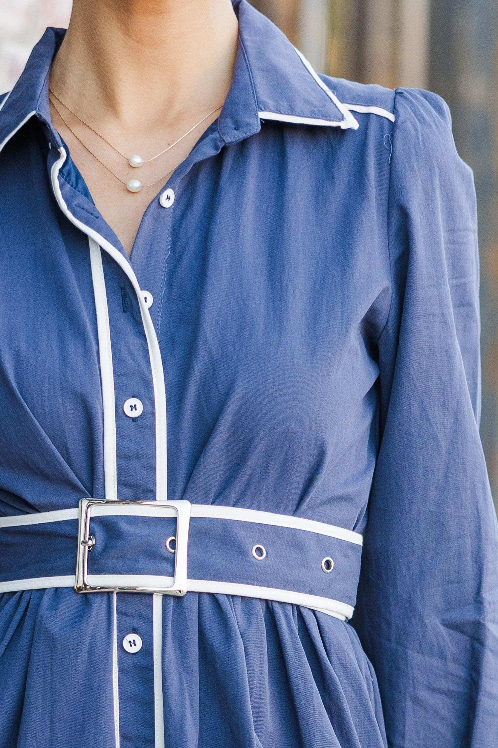 Tell Your Story Navy Blue Contrast Midi Dress Female Product Image