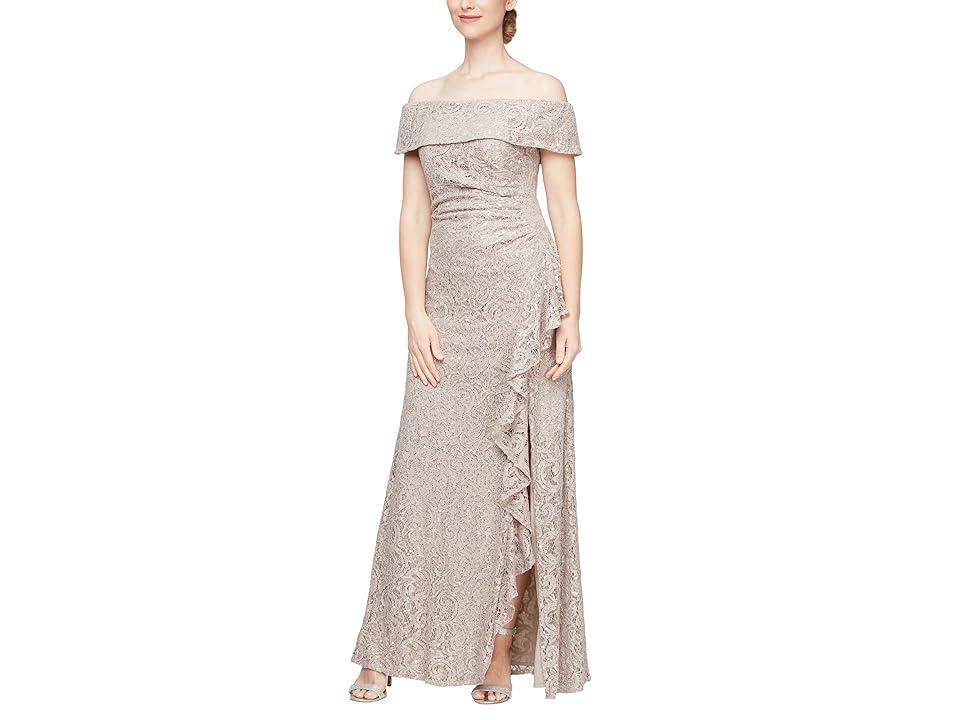 Alex Evenings Long Sequins Lace Dress (Buff) Women's Dress Product Image