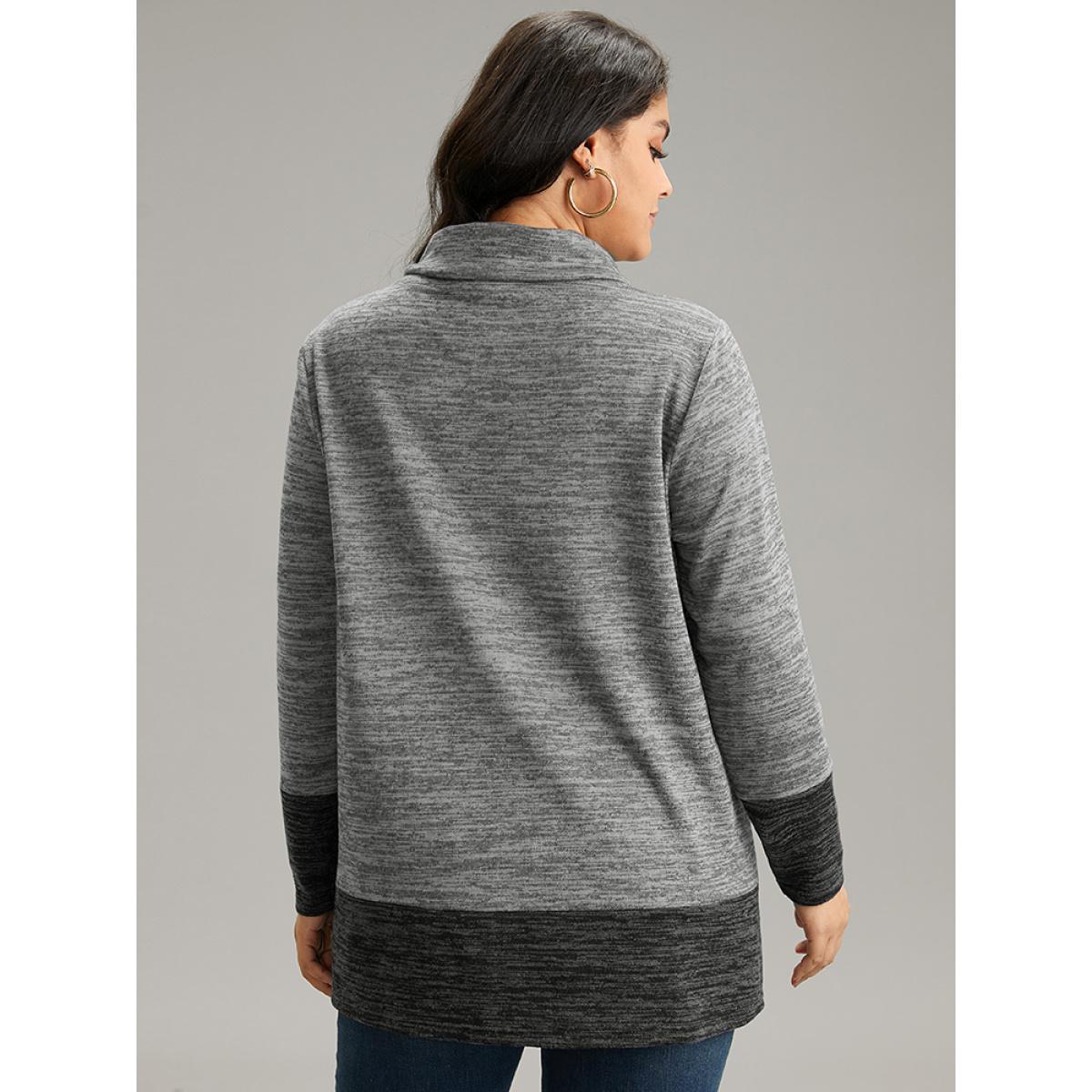 Plus Size Contrast Turtleneck Pocket Drawstring Sweatshirt Women DimGray Casual Contrast Turtleneck Dailywear Sweatshirts BloomChic 12/L Product Image