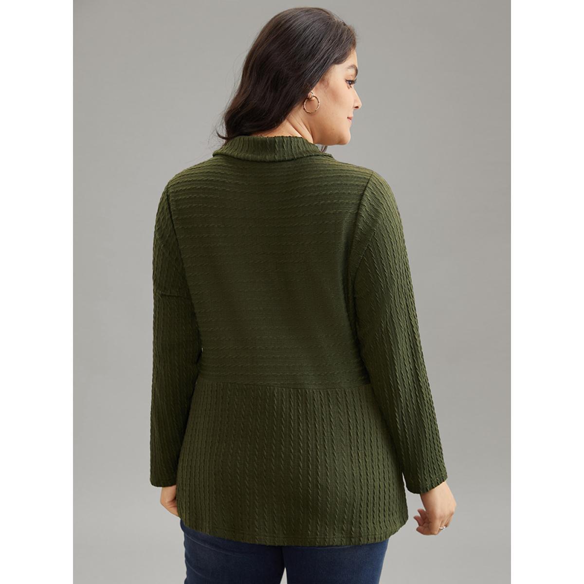 Plus Size Solid Textured Mock Neck Jacquard Sweatshirt Women Green Elegant Texture Mock Neck Dailywear Sweatshirts BloomChic 26/4X Product Image