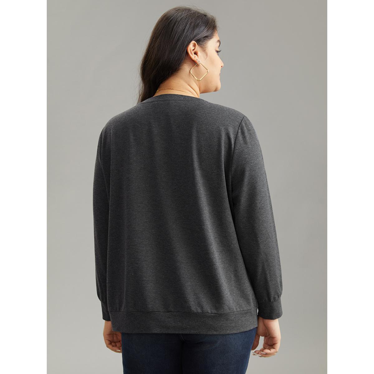Plus Size Pumpkin Print Crew Neck Knit Sweatshirt Women DimGray Casual Printed Dailywear Sweatshirts BloomChic 12/L Product Image