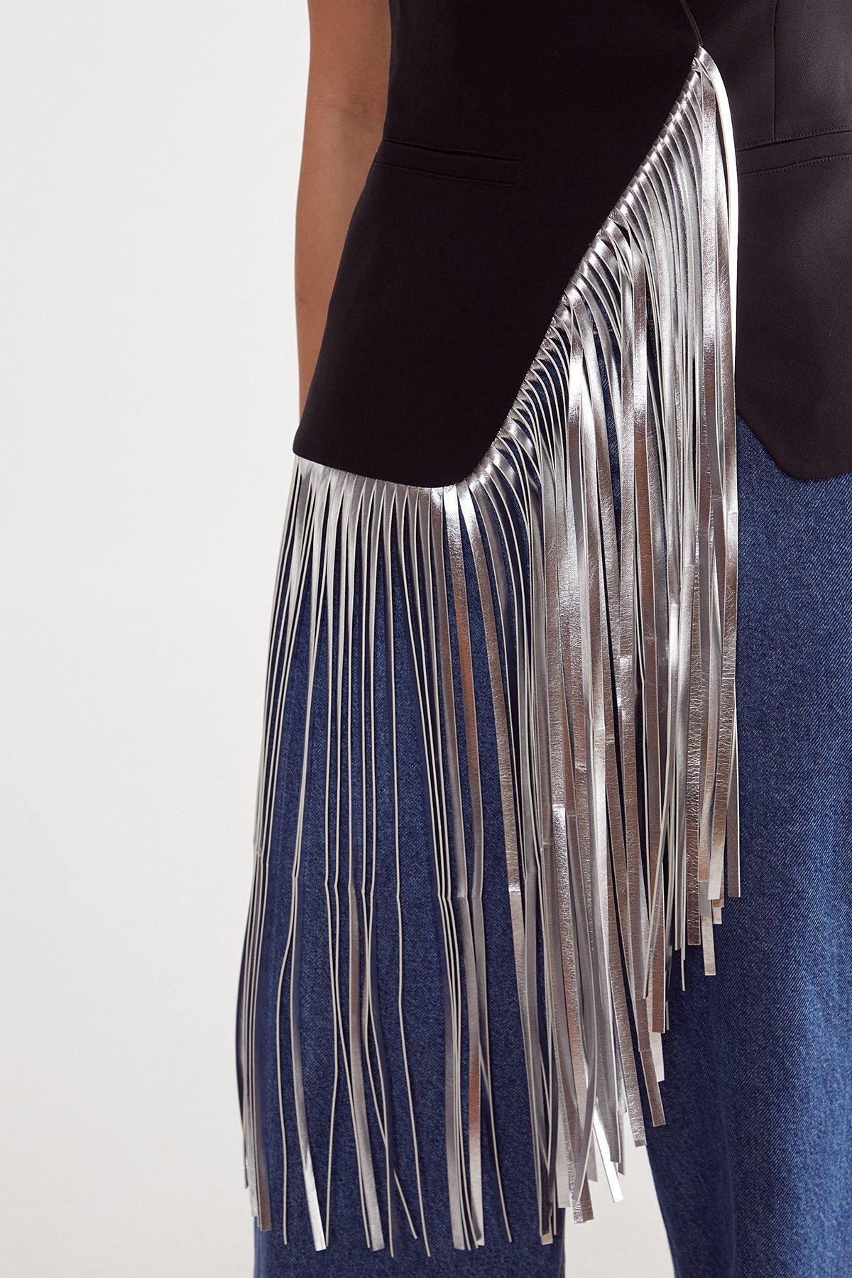 Tailored Faux Leather Fringed Top Product Image