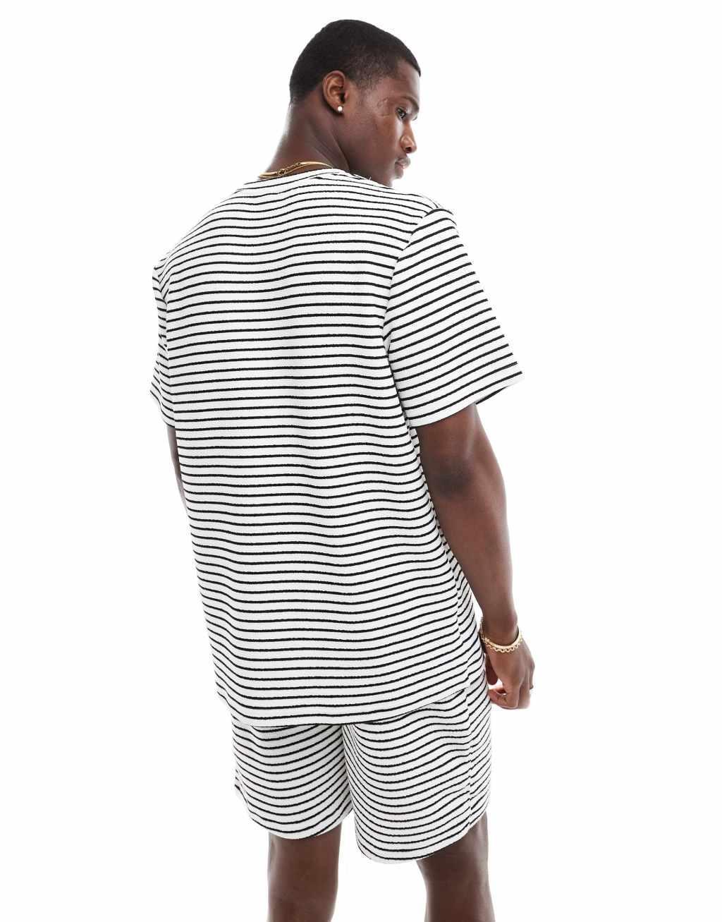 South Beach beach shirt in black and white textured stripe - part of a set Product Image