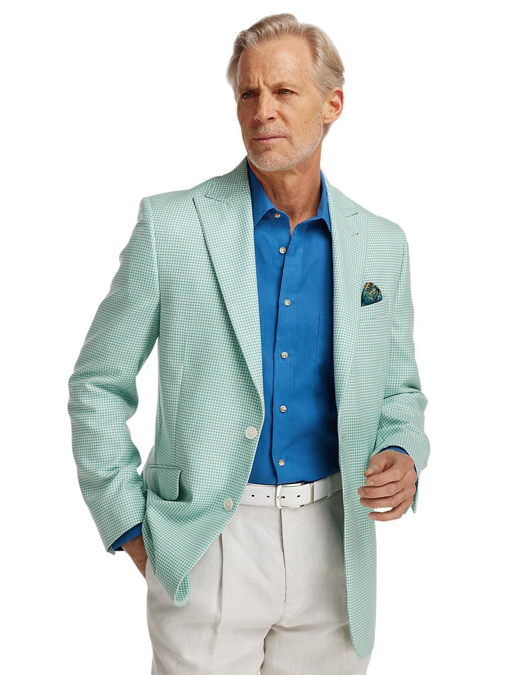Wool Houndstooth Single Breasted Peak Lapel Sport Coat - Aqua Product Image