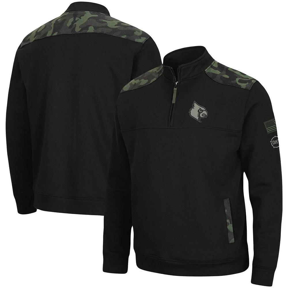 Men's Colosseum Black Louisville Cardinals OHT Military Appreciation Commo Fleece Quarter-Zip Jacket, Size: Medium Product Image
