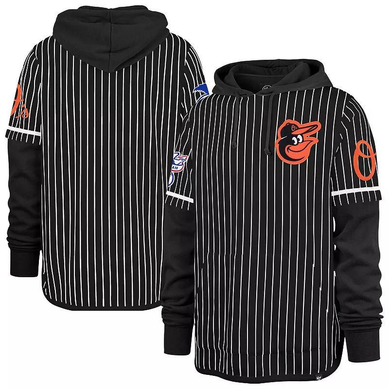 Men's '47  Royal Chicago Cubs Pinstripe Double Header Pullover Hoodie, Size: XL, Blue Product Image