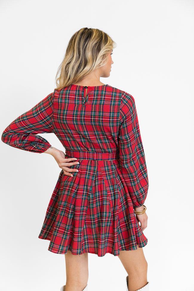 Snowball Effect Red Plaid Tie Belt Mini Dress FINAL SALE Product Image