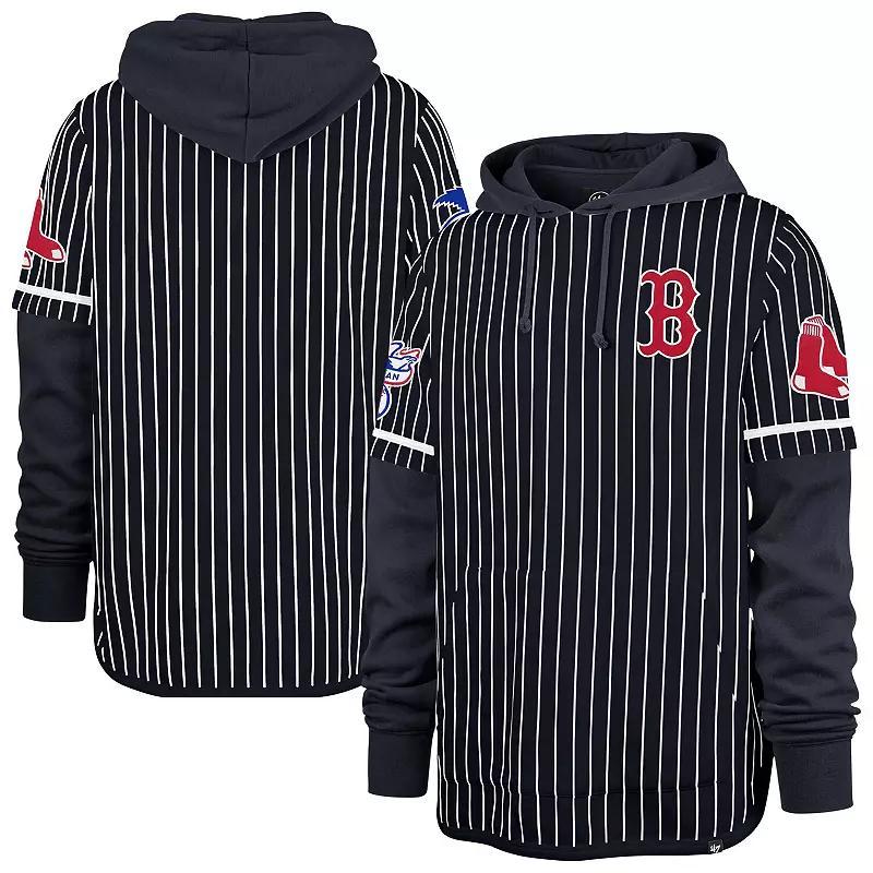 Men's '47  Navy Cleveland Guardians Pinstripe Double Header Pullover Hoodie, Size: 2XL, Grd Blue Product Image