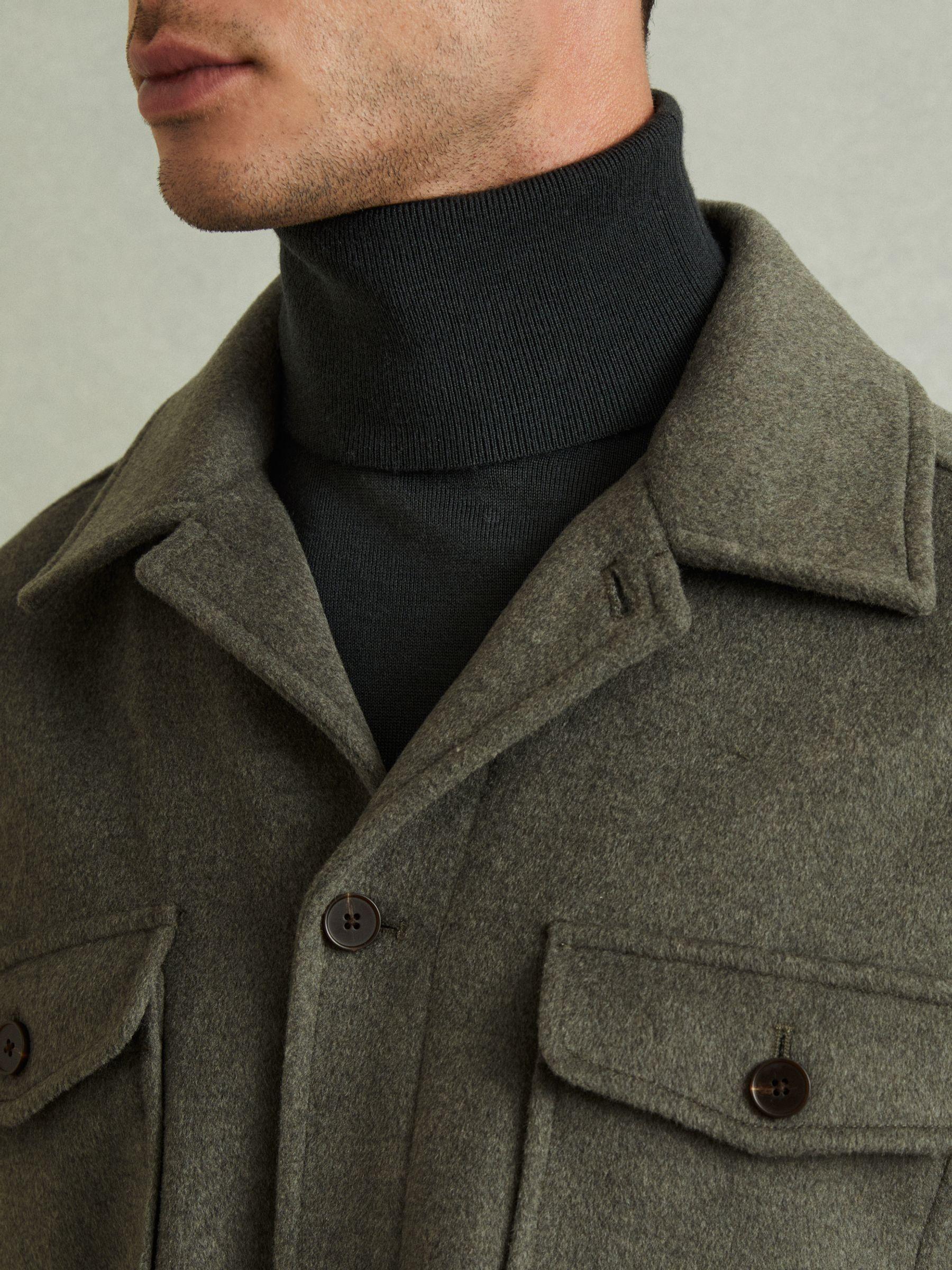 Wool-Blend Melton Overshirt in Green Smoke Product Image