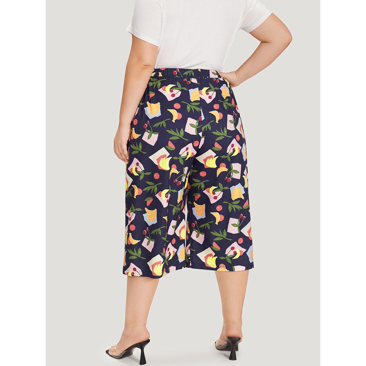 Plus Size Fruit Print Slant Pocket Elastic Waist Pants Women Multicolor Elegant High Rise Dailywear Pants BloomChic 14-16/1X Product Image