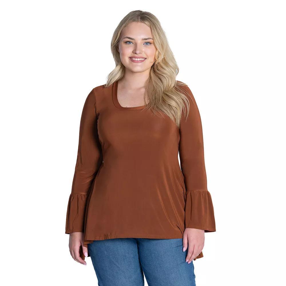 Plus Size 24Seven Comfort Apparel Long Bell Sleeve High-Low Tunic Top, Women's, Size: 2XL, Black Product Image