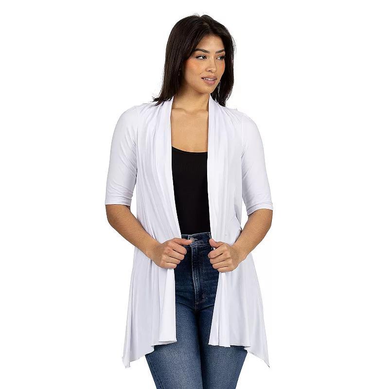 Women's 24Seven Comfort Apparel Loose Fit Open Front Cardigan with Half Sleeve, Size: Small, Pink Product Image