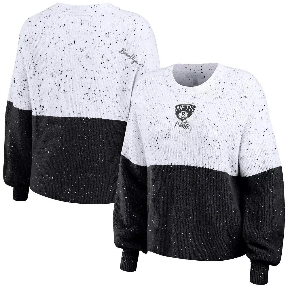 Women's WEAR by Erin Andrews  White/Black Las Vegas Raiders Lighweight Modest Crop Color-Block Pullover Sweater, Size: Medium, Lvr White Product Image