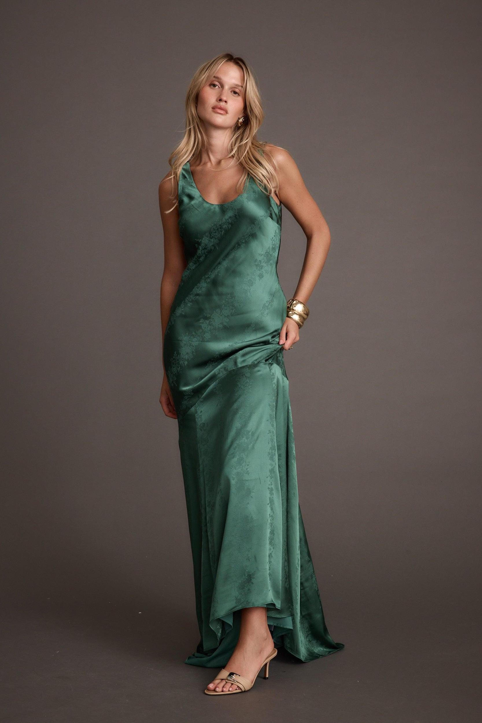 Willow Emerald Jacquard Maxi Dress Product Image