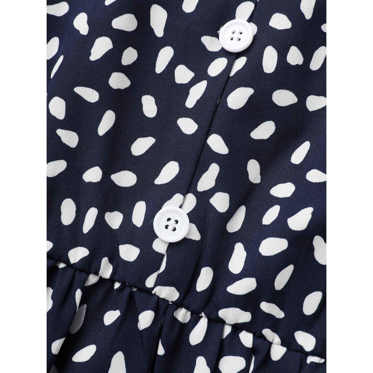 Plus Size Polka Dot Button Detail Ruffle Sleeve Pleated Dress DarkBlue Women Elegant Button V-neck Short sleeve Curvy BloomChic 12/L Product Image