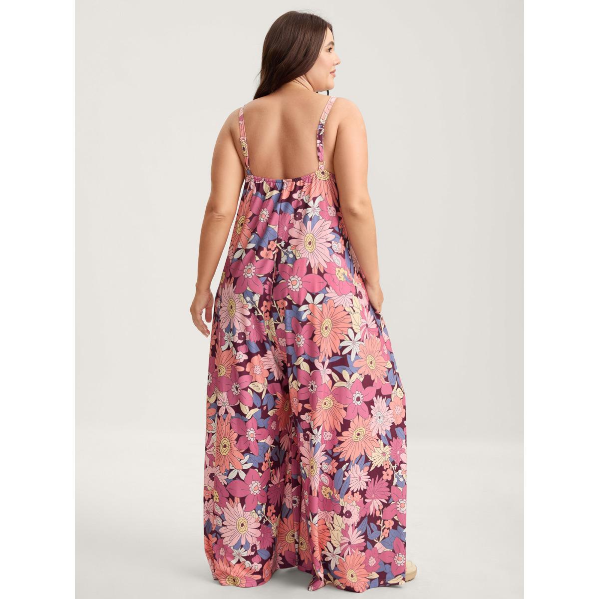 Plus Size Burgundy Vivid Groove Stretchy Adjustable Jumpsuit Women Sleeveless Non Everyday-Casual Loose Jumpsuits BloomChic 14-16/1X Product Image