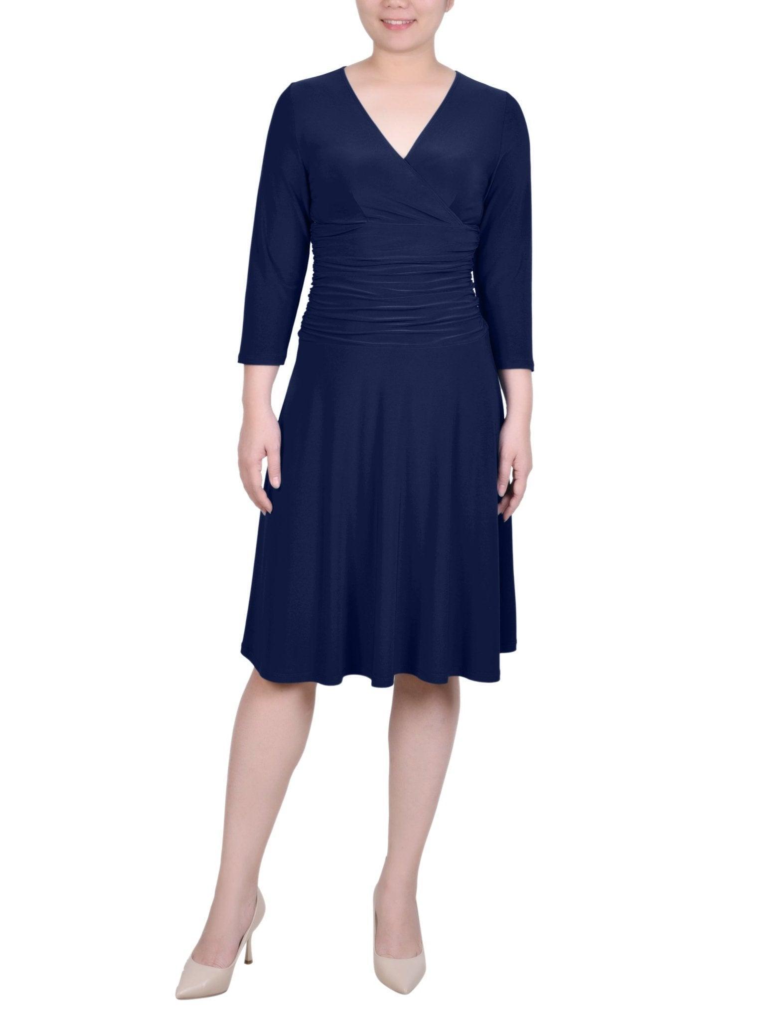 3/4 Length Sleeve Rouched-Waist Dress - Petite Product Image