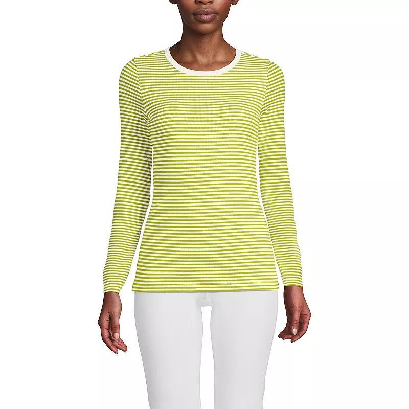 Women's Lands' End Micro Rib Tee, Size: Large, Blue Mini Stripe Product Image