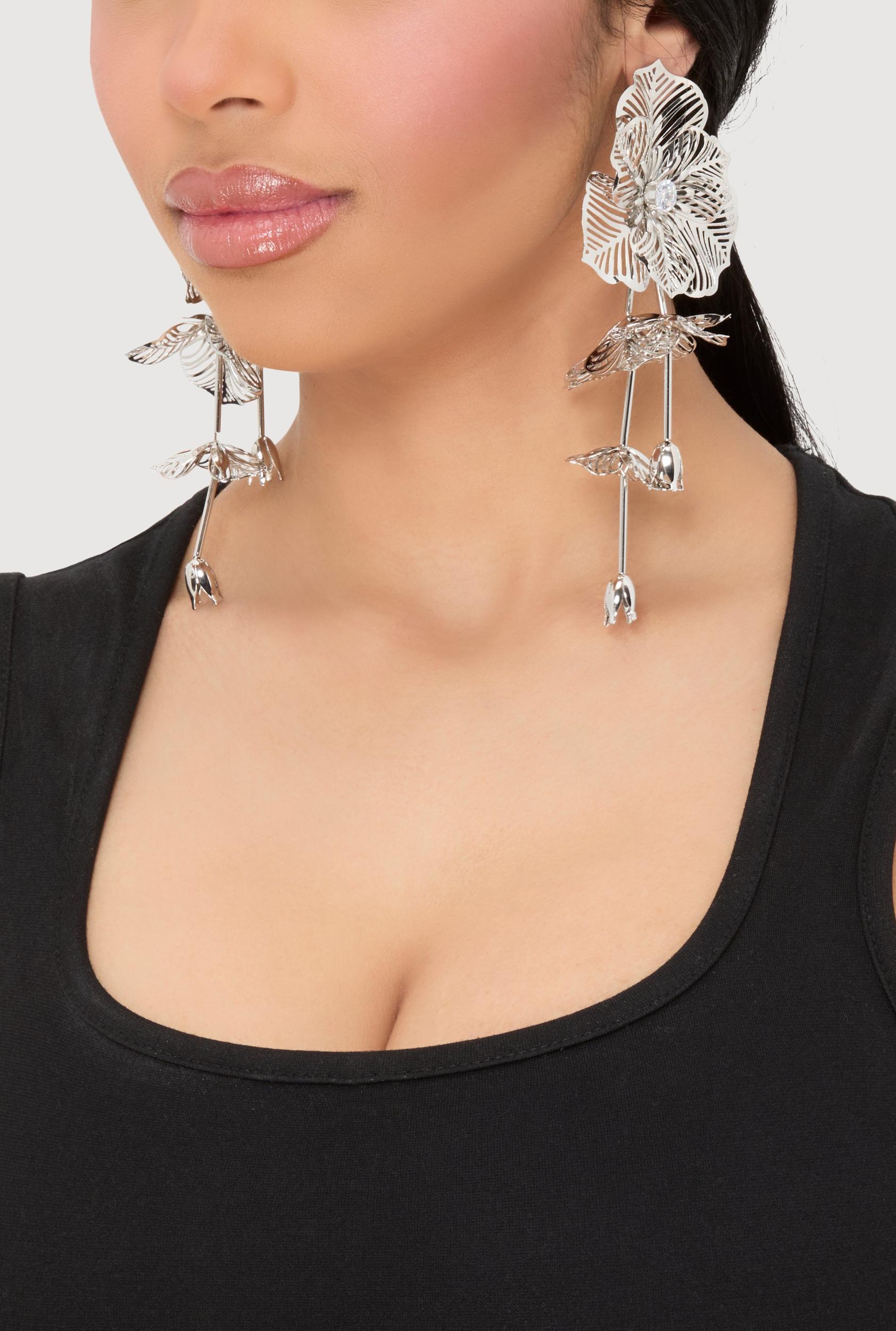Metallic Puff Heart Necklace and Drop Earrings Set Female Product Image