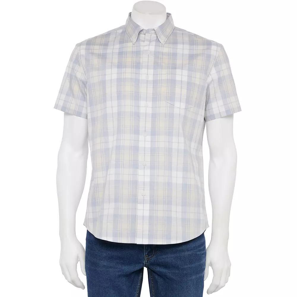 Men's Sonoma Goods For Life® Adaptive Short Sleeve Perfect Length Shirt, Size: Small, Ivory Plaid Product Image
