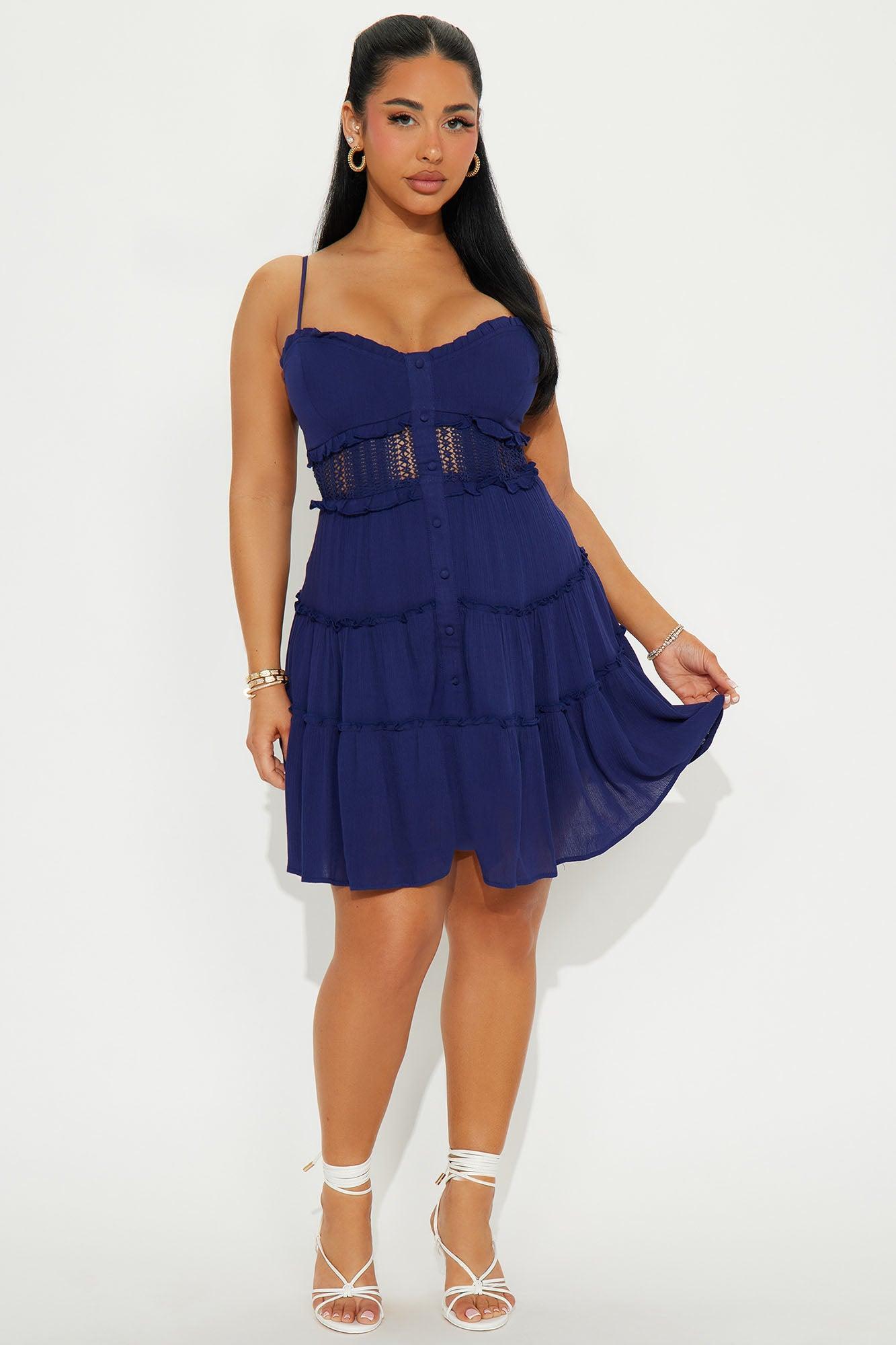 Misty Tiered Mini Dress - Navy Product Image