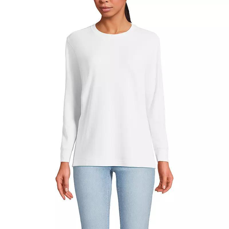 Womens Lands End Relaxed Long Sleeve Crewneck Top Gray Grey Product Image