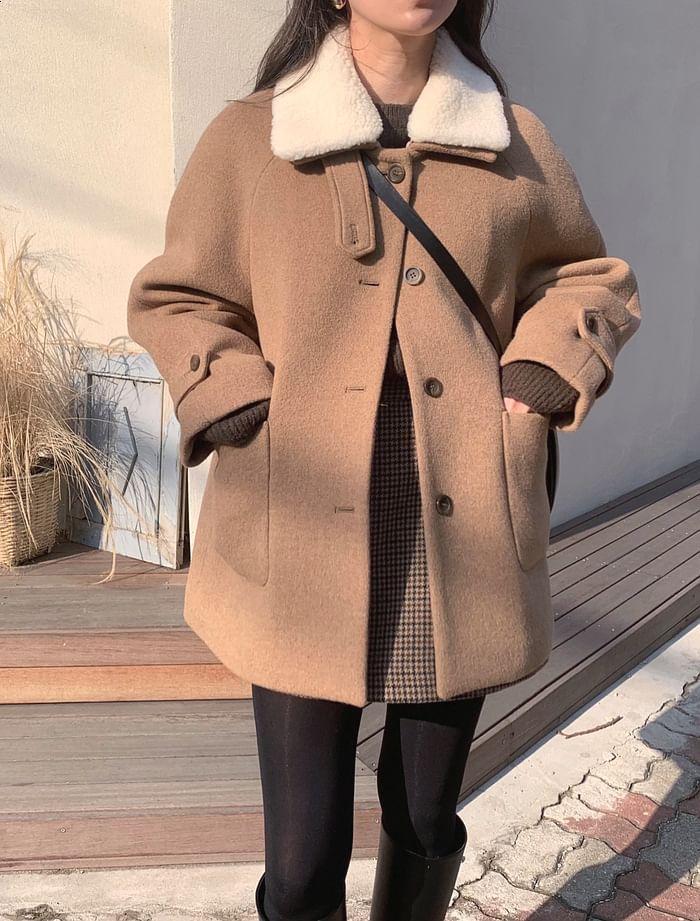 Faux Shearling Button-Up Jacket Product Image