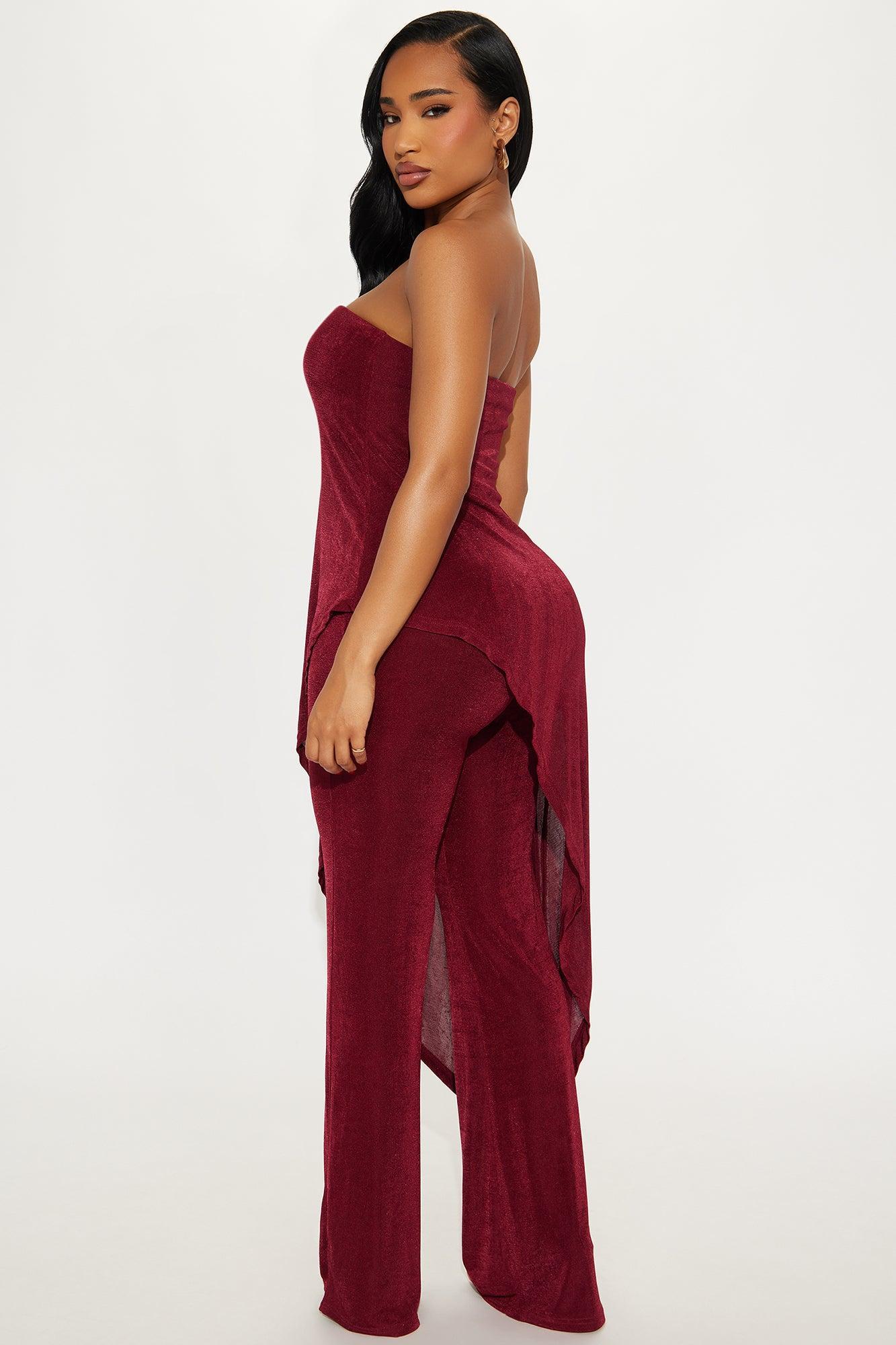 Lea Asymmetrical Top And Pant Set - Wine Product Image