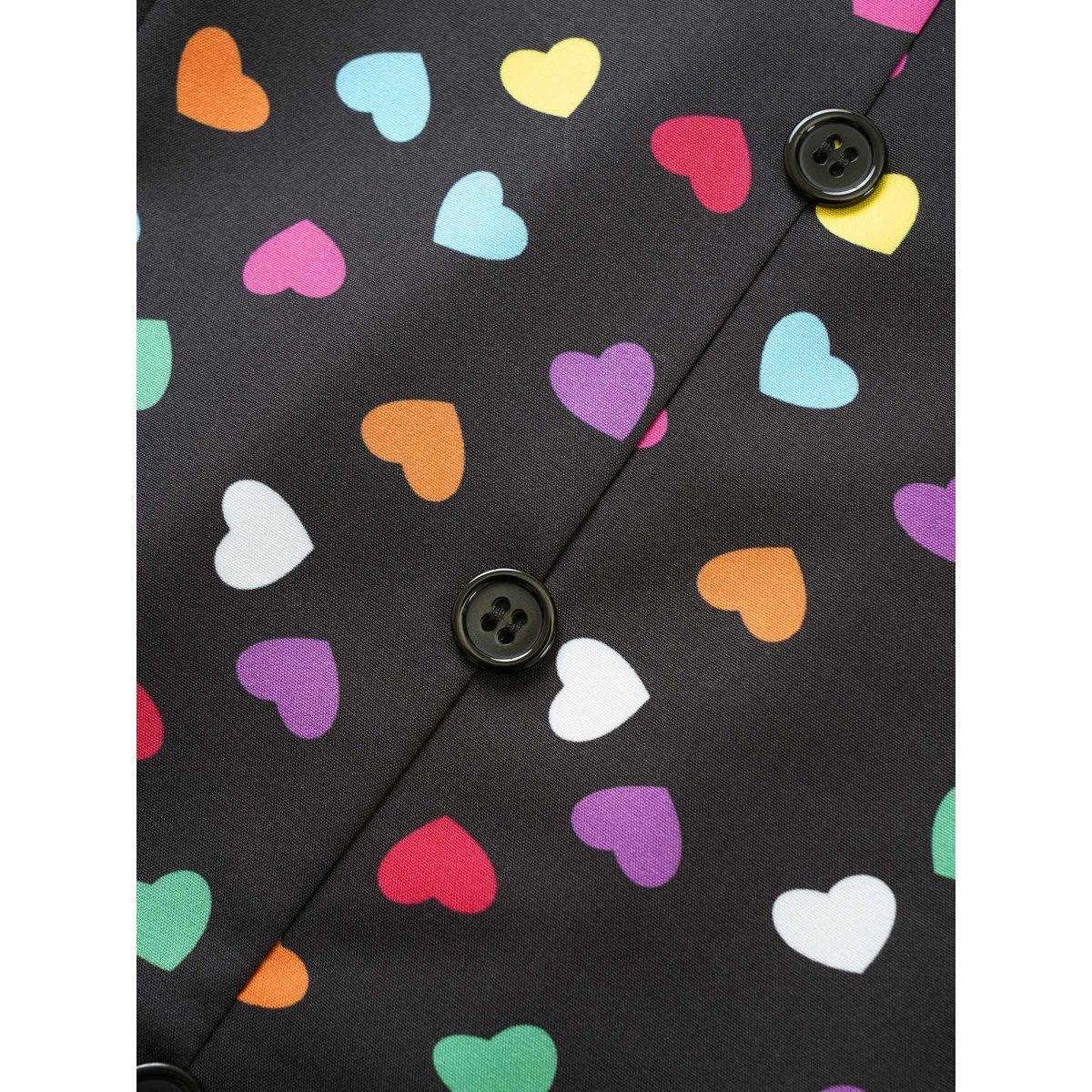 Plus Size Black Colour Heart Print Bell Sleeve Blouse Women Elegant Elbow-length sleeve Shirt collar Everyday Blouses BloomChic 18-20/2X Product Image