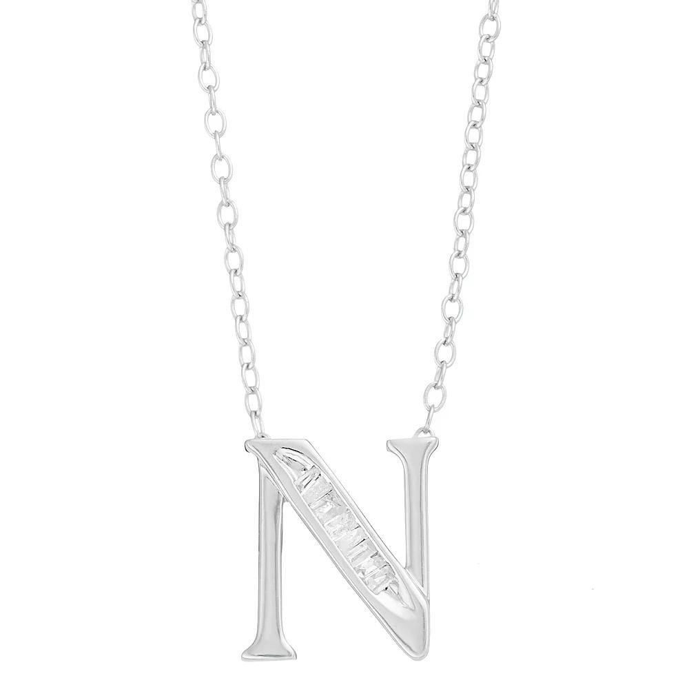 Sterling Silver Baguette Diamond Initial Pendant Necklace, Women's, Size: 18" Product Image
