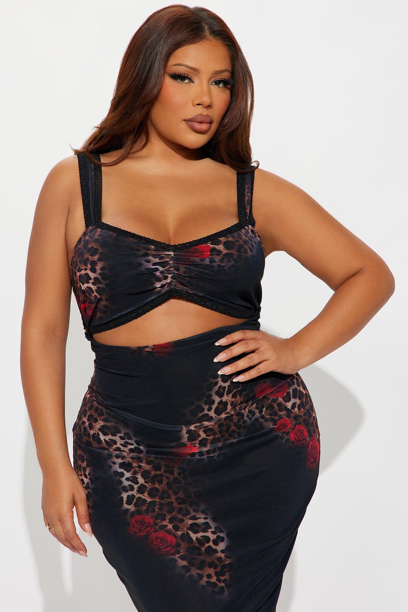 Andrea Animal Floral Mesh Midi Dress - Leopard Product Image