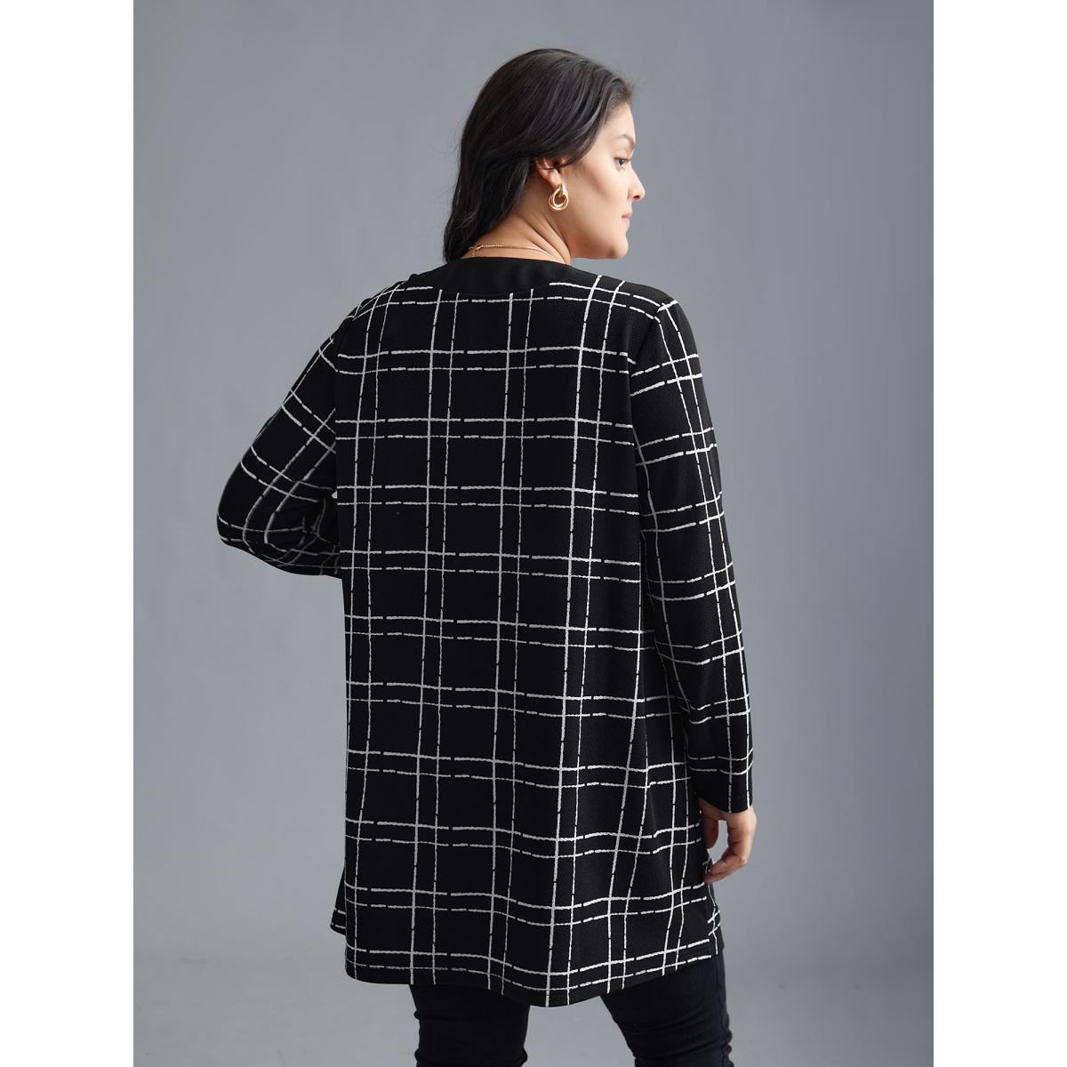 Plus Size Plaid Open Front Patchwork Jacket Women Black Contrast Loose Patch pocket Everyday Jackets BloomChic 26/4X Product Image